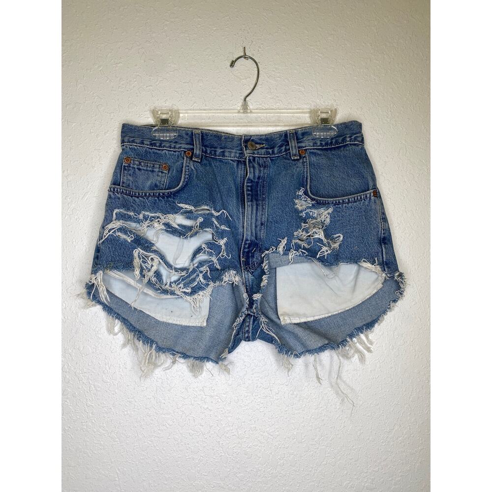 County Seat Vintage 90s Y2K Destroyed Cut Out Raw Hem Denim Jeans Shorts Sz 30